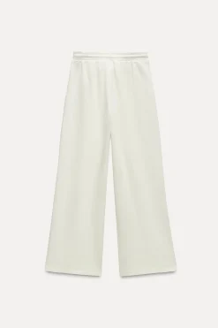 ZARA Calças|Sweatshirts / Joggers^CALÇAS DE FELPA DIREITAS VARSITY Branco-marfim