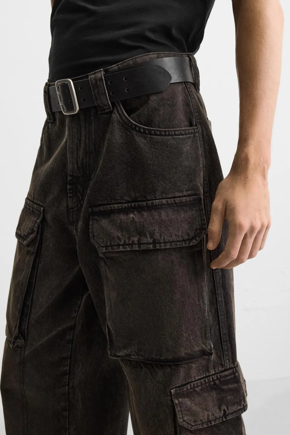 ZARA Calças De Ganga^CALÇAS DE GANGA CARGO COM BOLSOS Castanho-escuro