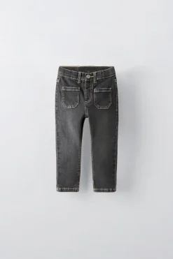 CALÇAS DE GANGA SLIM COM BOLSOS-ZARA Sale