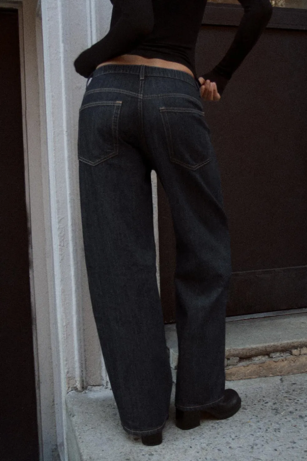 ZARA Jeans^CALÇAS DE GANGA TRF COM CORDÕES Azul-marinho