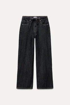 ZARA Jeans^CALÇAS DE GANGA TRF COM CORDÕES Azul-marinho