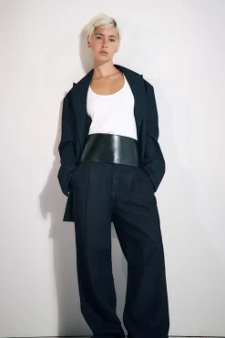 ZARA Jeans^CALÇAS DE GANGA TRF COM PINÇAS Índigo-escuro