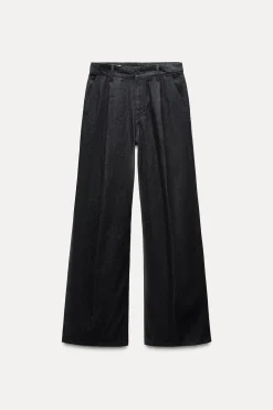 ZARA Jeans^CALÇAS DE GANGA TRF COM PINÇAS Índigo-escuro