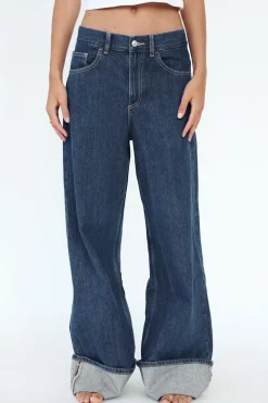 ZARA Jeans^CALÇAS DE GANGA TRF WIDE LEG CINTURA SUBIDA Azul