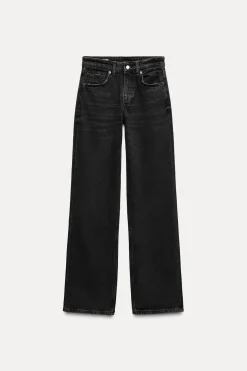ZARA Jeans^CALÇAS DE GANGA TRF WIDE LEG CINTURA MÉDIA Preto
