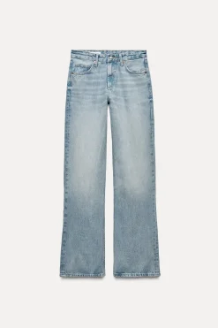 ZARA Jeans^CALÇAS DE GANGA TRF WIDE LEG RASGÕES CINTURA MÉDIA Azul-claro