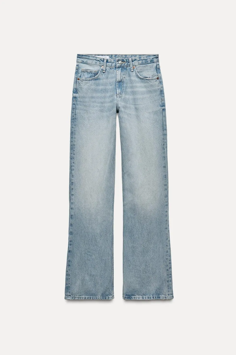 ZARA Jeans^CALÇAS DE GANGA TRF WIDE LEG RASGÕES CINTURA MÉDIA Azul-claro