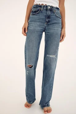 ZARA Jeans^CALÇAS DE GANGA TRF WIDE LEG RASGÕES CINTURA MÉDIA Azul