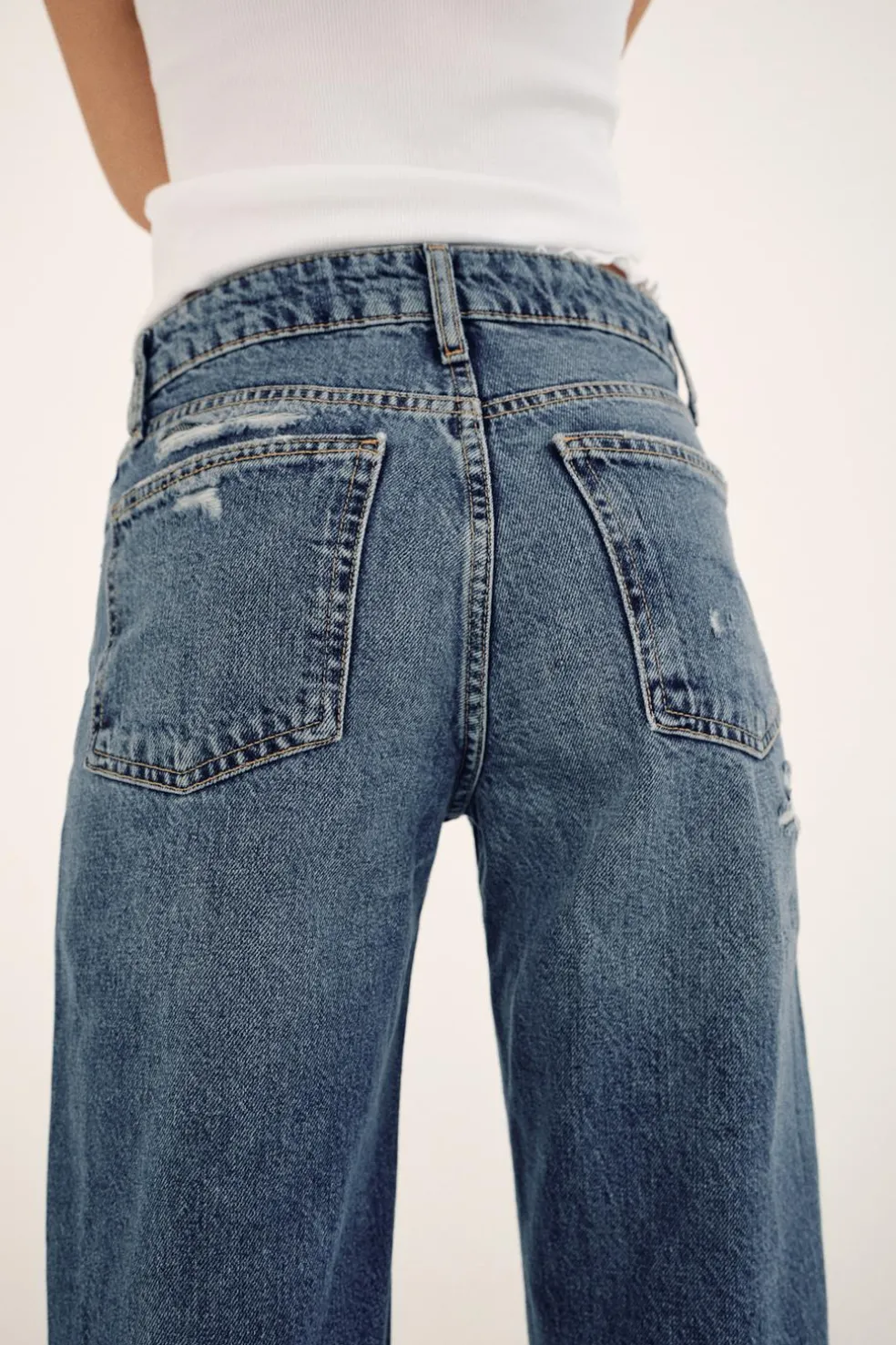 ZARA Jeans^CALÇAS DE GANGA TRF WIDE LEG RASGÕES CINTURA MÉDIA Azul
