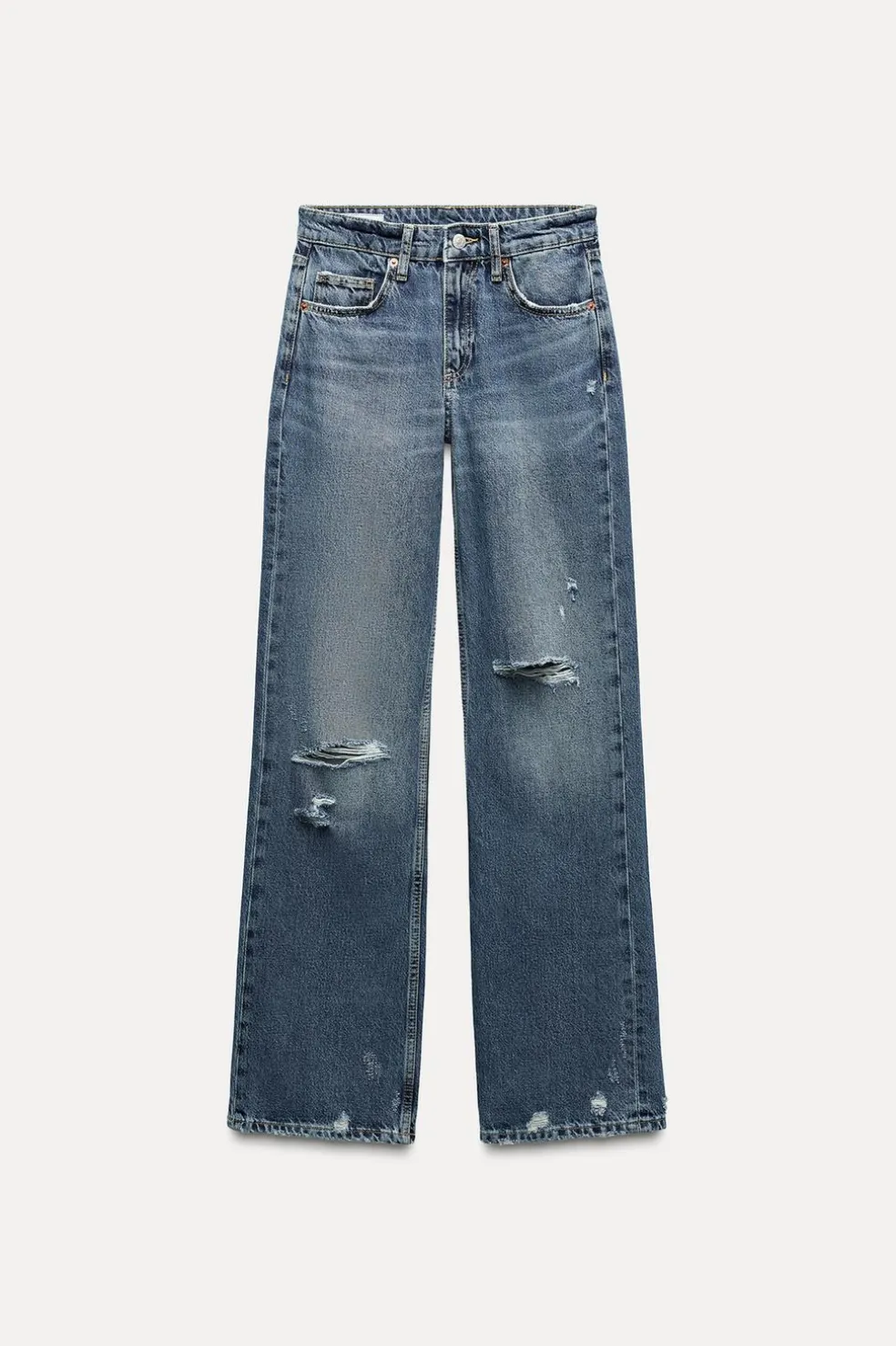 ZARA Jeans^CALÇAS DE GANGA TRF WIDE LEG RASGÕES CINTURA MÉDIA Azul
