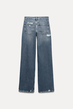 ZARA Jeans^CALÇAS DE GANGA TRF WIDE LEG RASGÕES CINTURA MÉDIA Azul