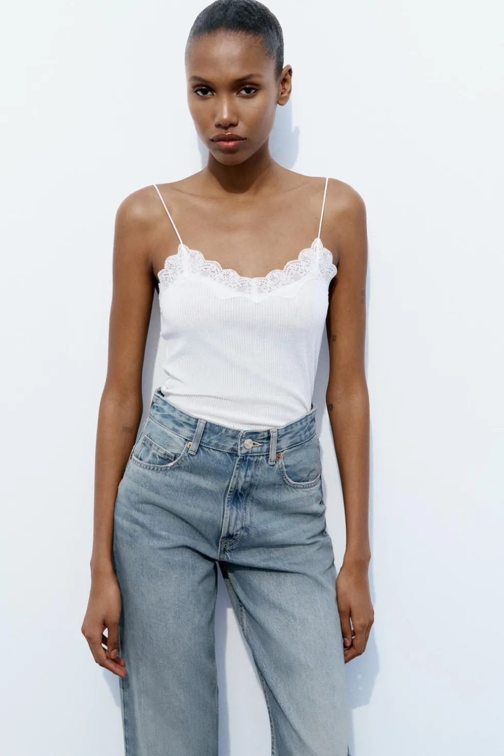 ZARA Jeans^CALÇAS DE GANGA TRF WIDE LEG CINTURA SUBIDA Azul