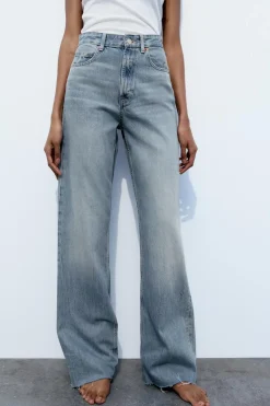 ZARA Jeans^CALÇAS DE GANGA TRF WIDE LEG CINTURA SUBIDA Azul