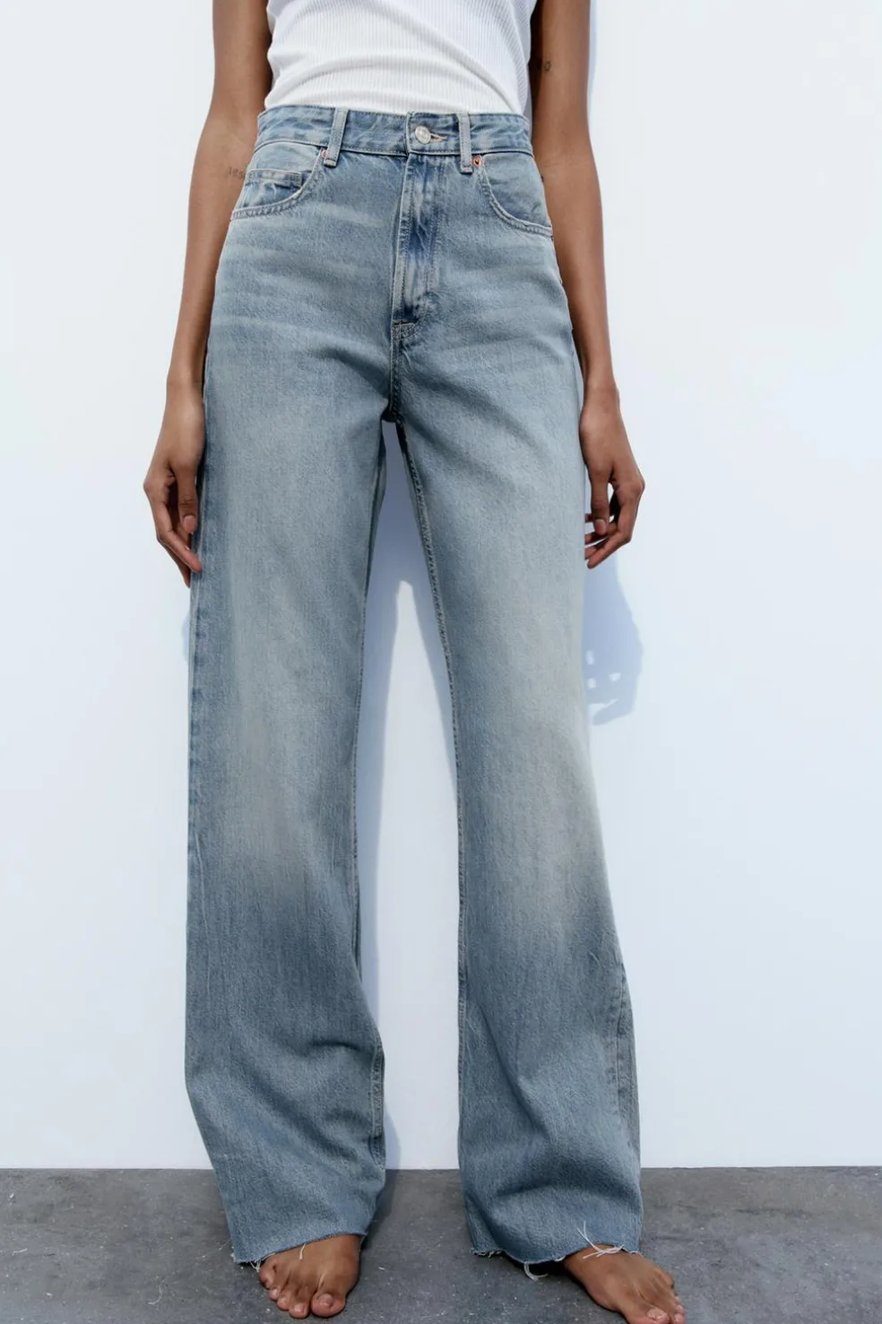 ZARA Jeans^CALÇAS DE GANGA TRF WIDE LEG CINTURA SUBIDA Azul