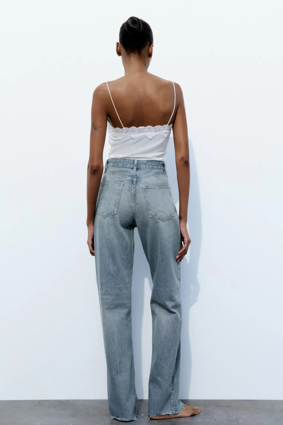 ZARA Jeans^CALÇAS DE GANGA TRF WIDE LEG CINTURA SUBIDA Azul