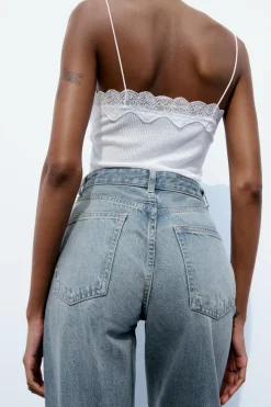 ZARA Jeans^CALÇAS DE GANGA TRF WIDE LEG CINTURA SUBIDA Azul