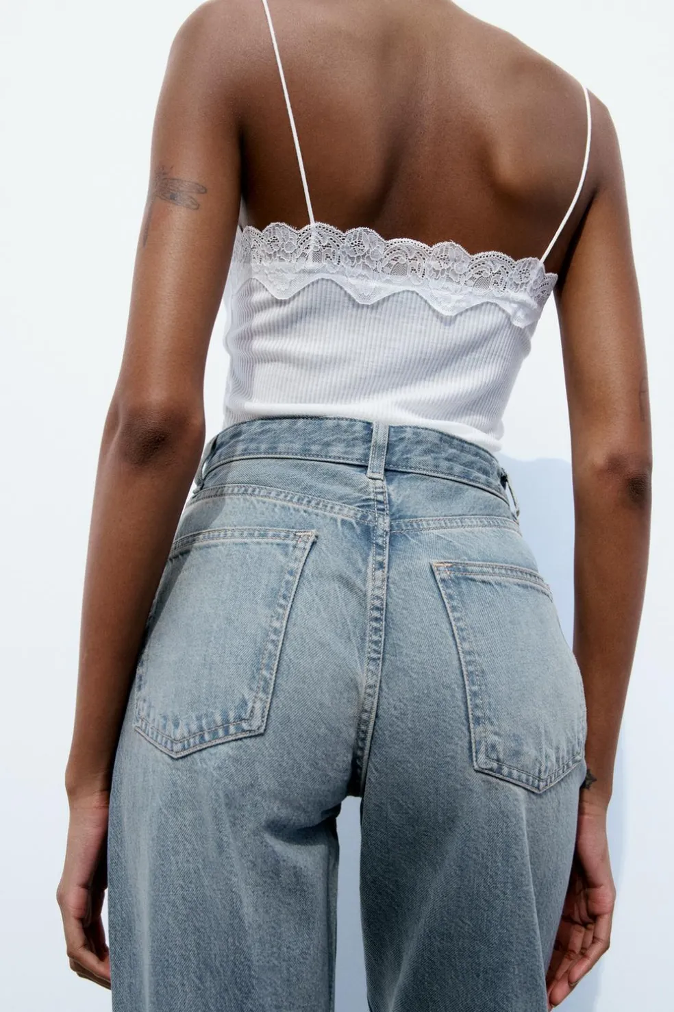 ZARA Jeans^CALÇAS DE GANGA TRF WIDE LEG CINTURA SUBIDA Azul