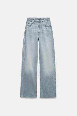 ZARA Jeans^CALÇAS DE GANGA TRF WIDE LEG CINTURA SUBIDA Azul