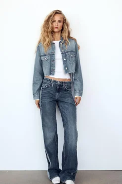 ZARA Jeans^CALÇAS DE GANGA TRF WIDE LEG CINTURA MÉDIA Azul