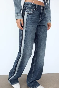 ZARA Jeans^CALÇAS DE GANGA TRF WIDE LEG CINTURA MÉDIA Azul