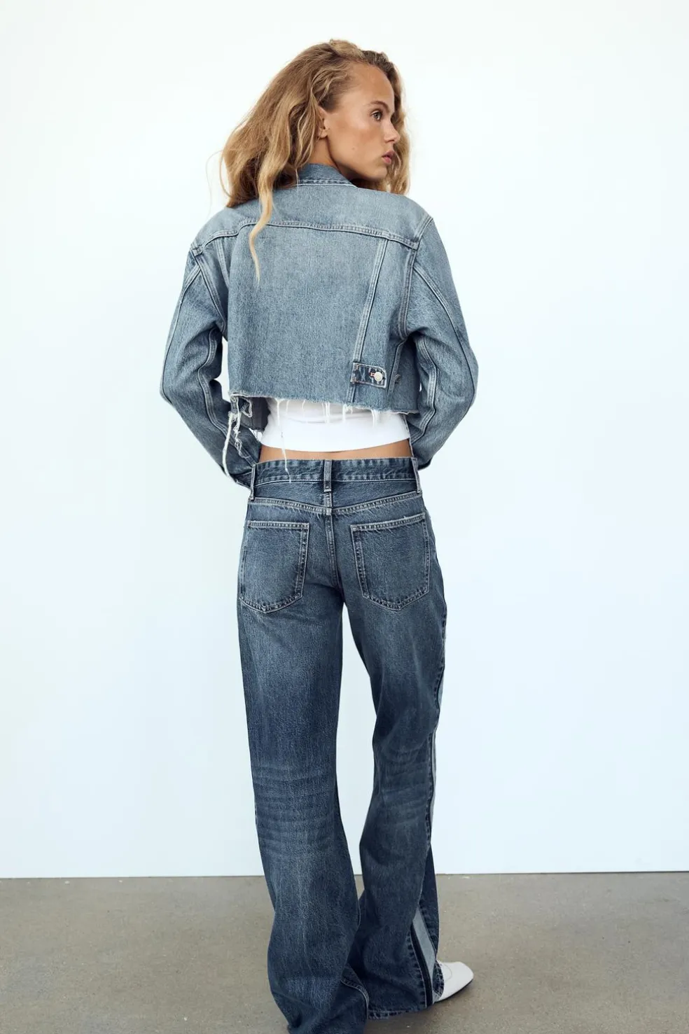 ZARA Jeans^CALÇAS DE GANGA TRF WIDE LEG CINTURA MÉDIA Azul