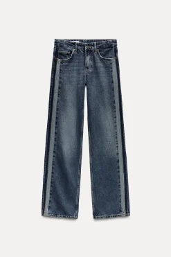ZARA Jeans^CALÇAS DE GANGA TRF WIDE LEG CINTURA MÉDIA Azul