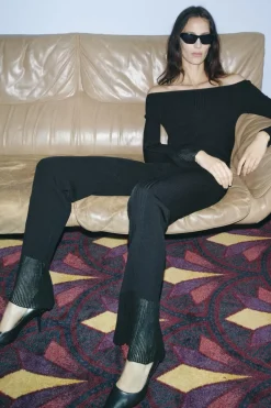 ZARA Calças|Lingerie^CALÇAS DE MALHA COM NERVURAS Preto