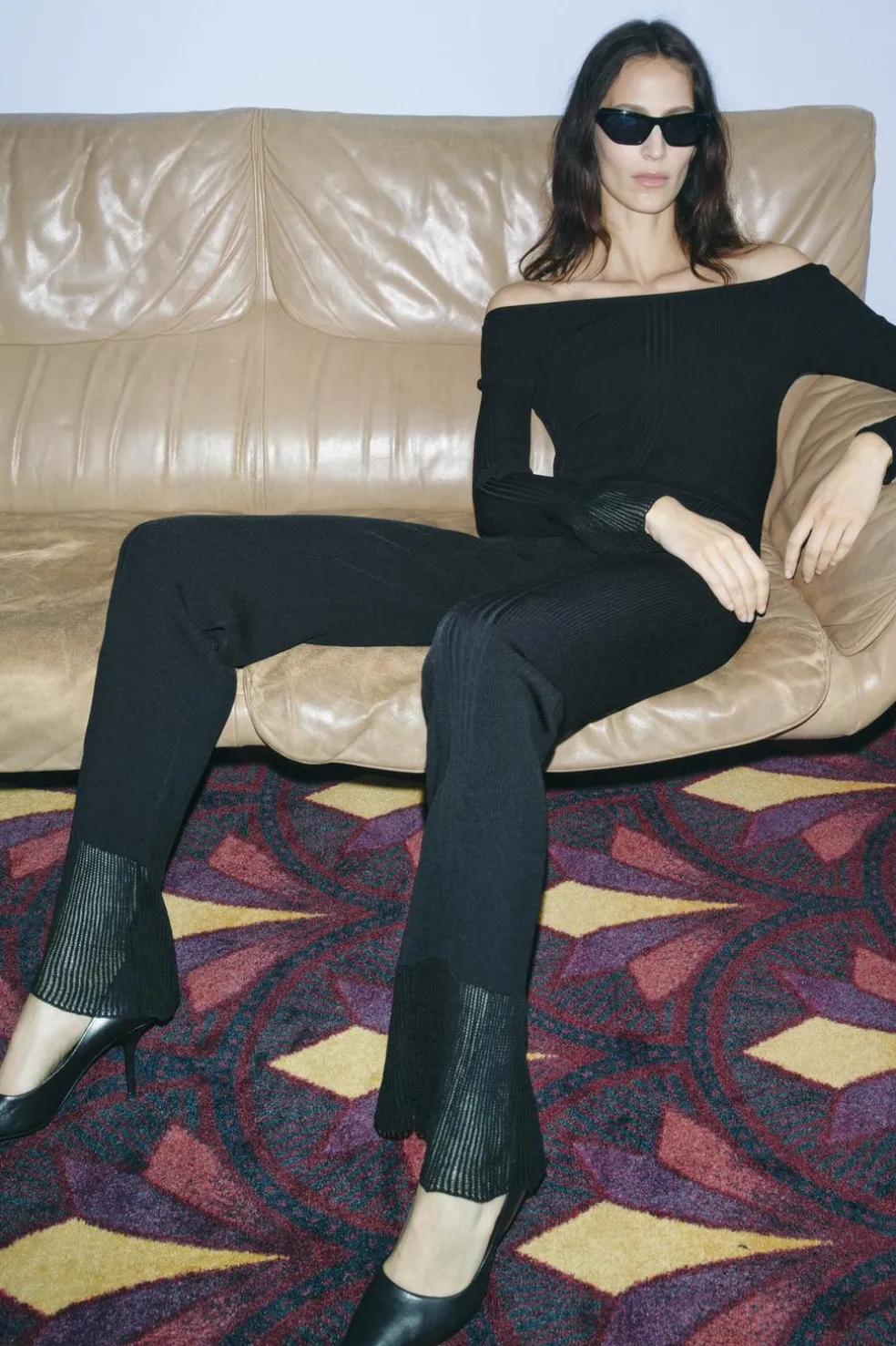 ZARA Calças|Lingerie^CALÇAS DE MALHA COM NERVURAS Preto