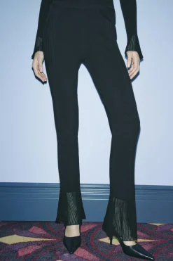 ZARA Calças|Lingerie^CALÇAS DE MALHA COM NERVURAS Preto