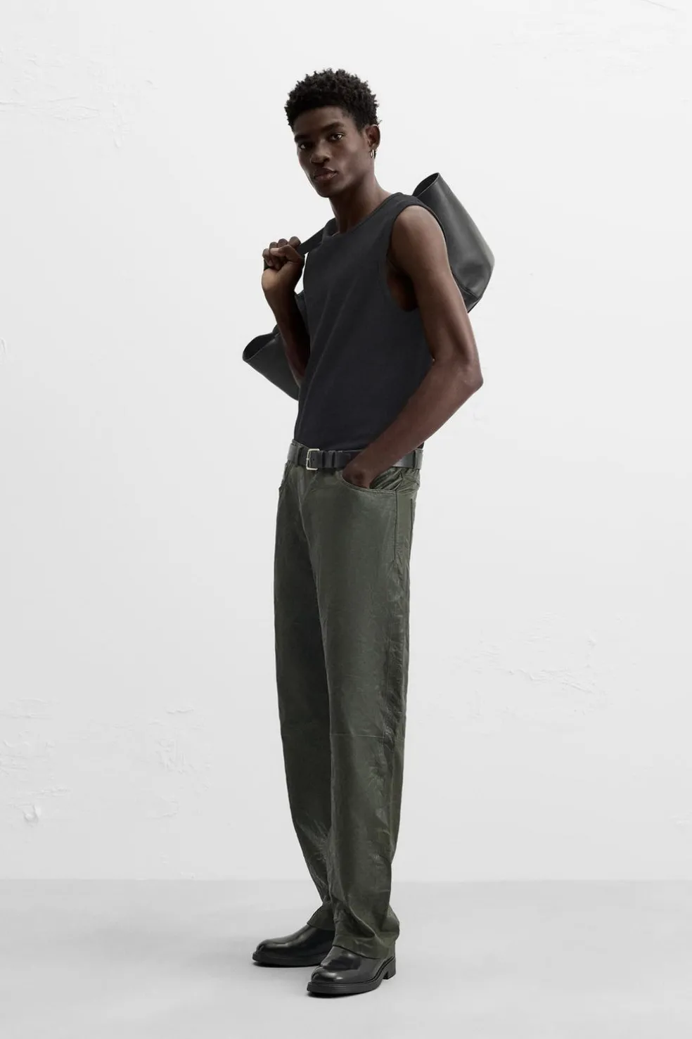 ZARA Pele|Calças^CALÇAS DE PELE COM EFEITO ENRUGADO Verde-escuro