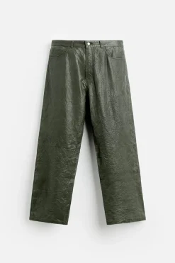 ZARA Pele|Calças^CALÇAS DE PELE COM EFEITO ENRUGADO Verde-escuro