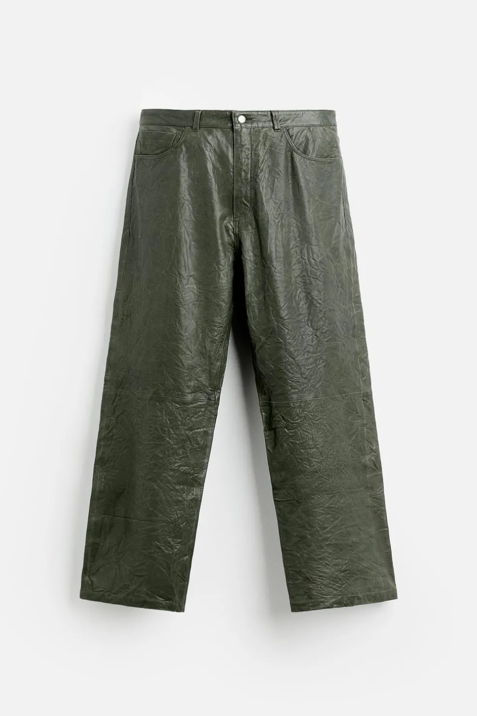 ZARA Pele|Calças^CALÇAS DE PELE COM EFEITO ENRUGADO Verde-escuro