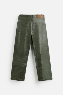 ZARA Pele|Calças^CALÇAS DE PELE COM EFEITO ENRUGADO Verde-escuro