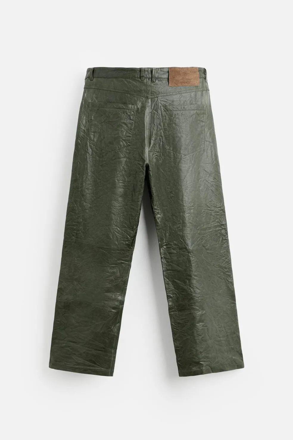 ZARA Pele|Calças^CALÇAS DE PELE COM EFEITO ENRUGADO Verde-escuro