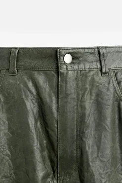 ZARA Pele|Calças^CALÇAS DE PELE COM EFEITO ENRUGADO Verde-escuro