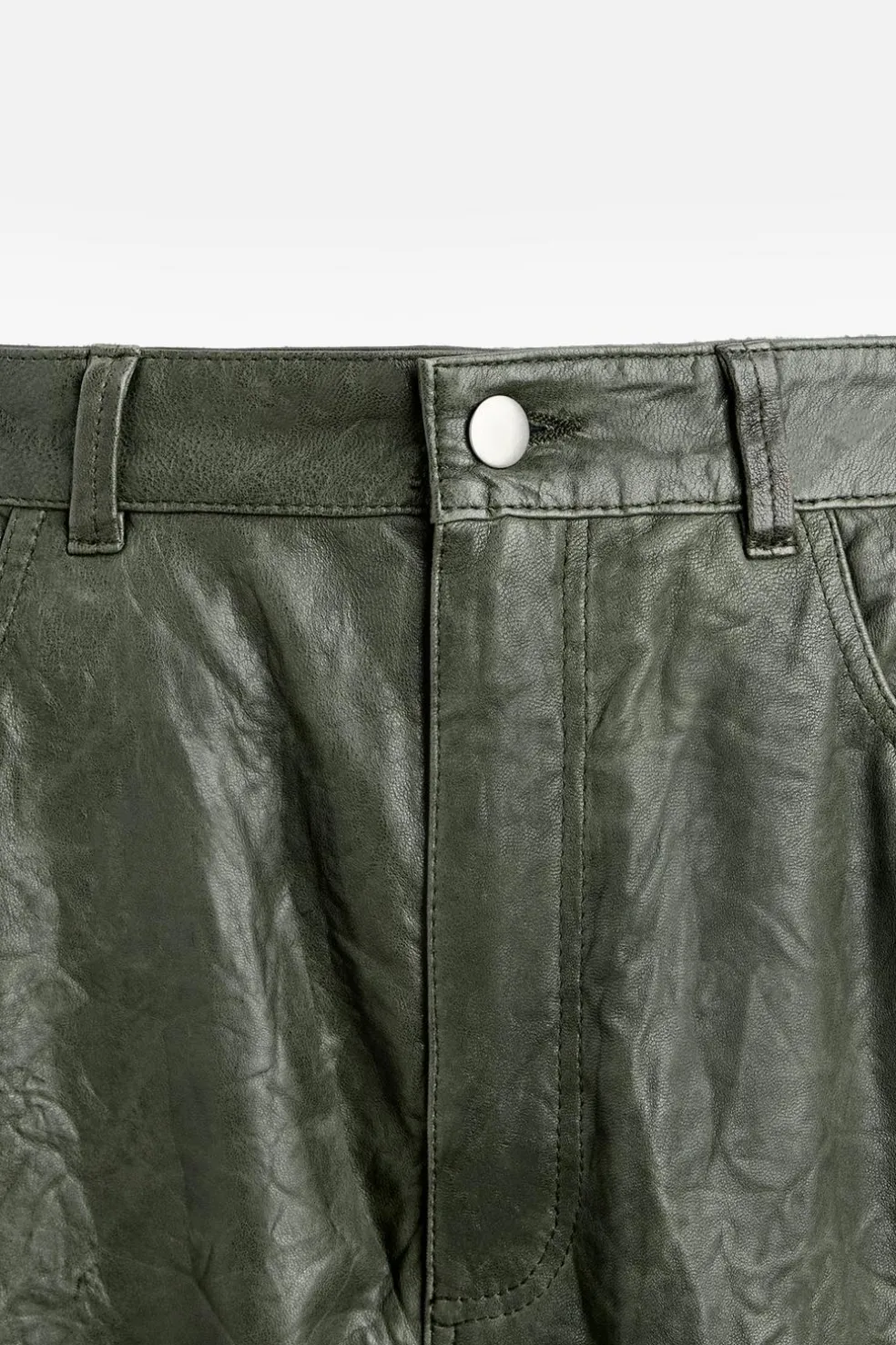 ZARA Pele|Calças^CALÇAS DE PELE COM EFEITO ENRUGADO Verde-escuro