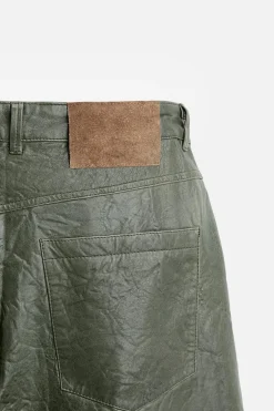 ZARA Pele|Calças^CALÇAS DE PELE COM EFEITO ENRUGADO Verde-escuro