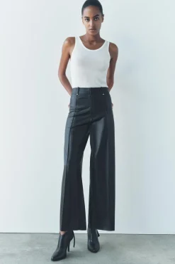ZARA Jeans|Calças^CALÇAS DE PERNA LARGA EM POLIPELE ZW COLLECTION Preto