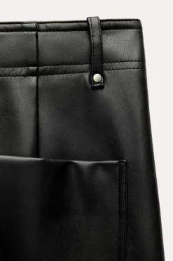 ZARA Jeans|Calças^CALÇAS DE PERNA LARGA EM POLIPELE ZW COLLECTION Preto