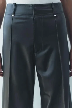 ZARA Jeans|Calças^CALÇAS DE PERNA LARGA EM POLIPELE ZW COLLECTION Preto
