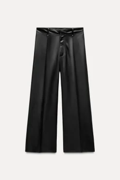 ZARA Jeans|Calças^CALÇAS DE PERNA LARGA EM POLIPELE ZW COLLECTION Preto