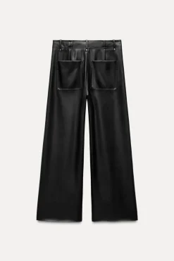 ZARA Jeans|Calças^CALÇAS DE PERNA LARGA EM POLIPELE ZW COLLECTION Preto