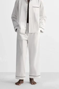 ZARA Calças|Acessórios^CALÇAS DE PIJAMA A CONTRASTAR Branco