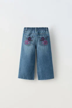 CALÇAS DENIM CULOTTE BORDADOS-ZARA Outlet