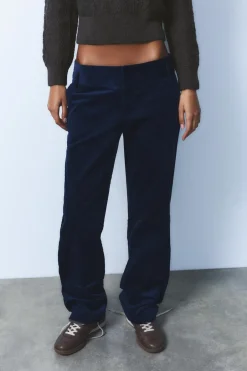 ZARA Winter Layersnew|Calças^CALÇAS DIREITAS BOMBAZINA Azul-marinho