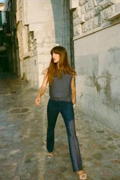 ZARA Jeans|Calças^CALÇAS FLARE EFEITO DENIM Índigo