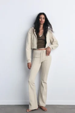 ZARA Winter Layersnew|Calças^CALÇAS FLARE INTERLOCK COSTURAS Cru