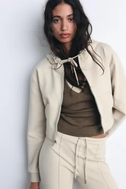 ZARA Winter Layersnew|Calças^CALÇAS FLARE INTERLOCK COSTURAS Cru
