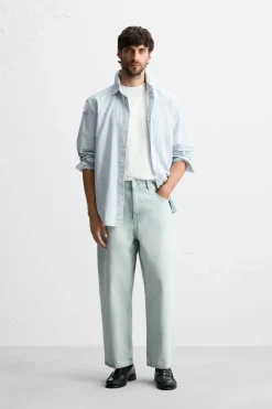 ZARA Calças De Ganga^CALÇAS JEANS TAPERED FIT Azul-celeste