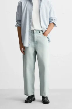 ZARA Calças De Ganga^CALÇAS JEANS TAPERED FIT Azul-celeste